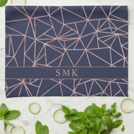 Elegant Gold Foil Geometric Polygon Navy Blue Kökshandduk