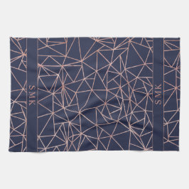 Elegant Gold Foil Geometric Polygon Navy Blue Kökshandduk