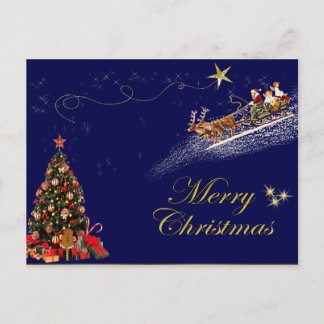 Elegant Gold Foil God jul Santa Reindeer Helg Vykort