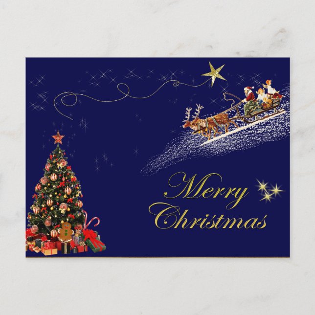 Elegant Gold Foil God jul Santa Reindeer Helg Vykort (Framsida)
