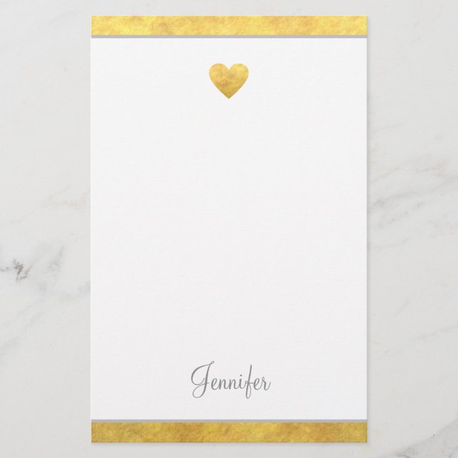 Elegant Gold Foil Gräns Heart Modern Script Brevpapper (Framsida)