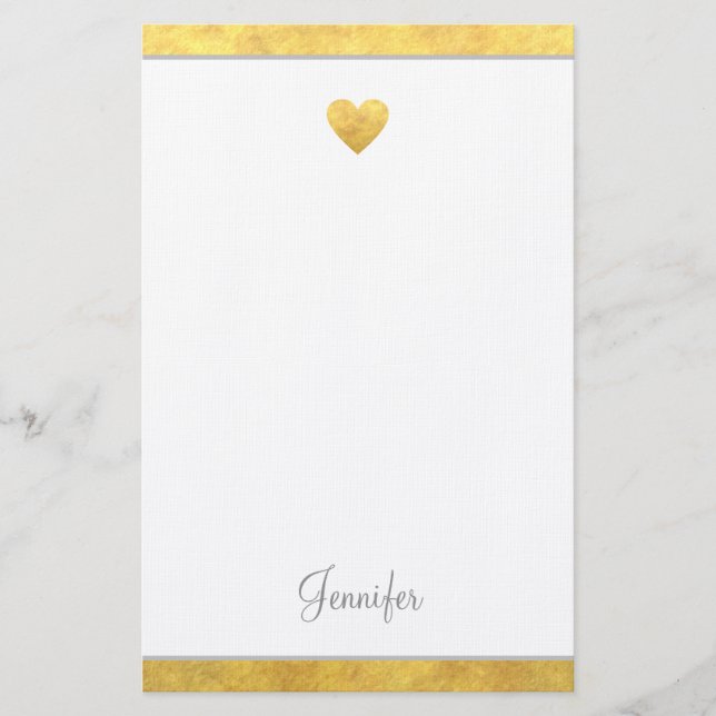 Elegant Gold Foil Gräns Heart Modern Script Brevpapper (Framsida)