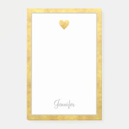 Elegant Gold Foil Gräns Heart Modern Script Post-it Block