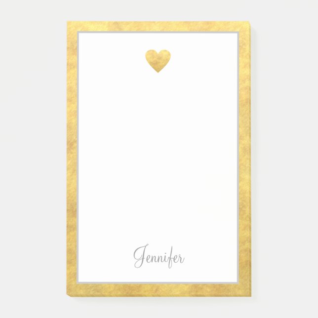 Elegant Gold Foil Gräns Heart Modern Script Post-it Block (Framsida)