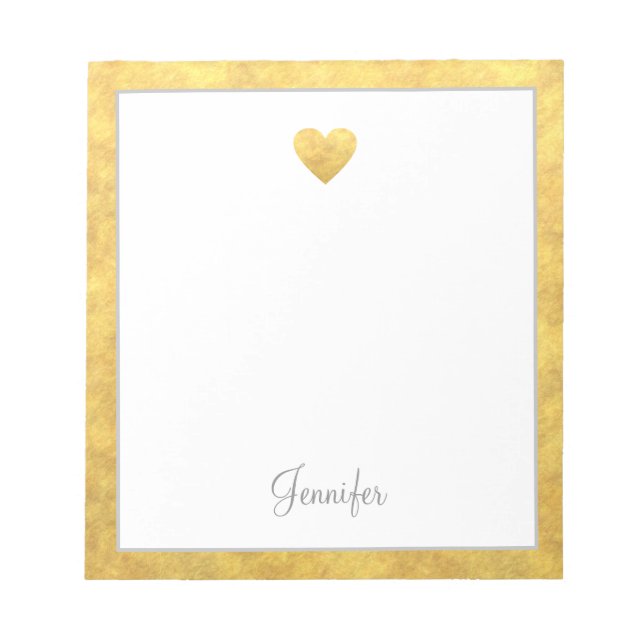 Elegant Gold Foil Gräns Heart Modern skrift Anteckningsblock (Framsida)