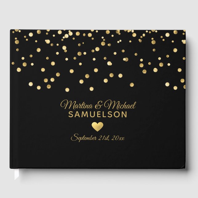 Elegant Gold Foil Heart Black Bröllop Guest Bok (Framsida)