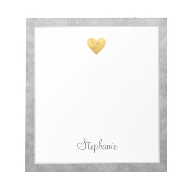 Elegant Gold Foil Heart Modern Script Personlig Anteckningsblock (Framsida)
