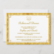 Elegant Gold Foil Heart REHEARSAL DINNER Inbjudan