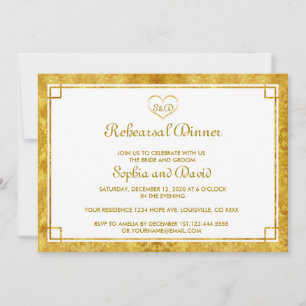Elegant Gold Foil Heart REHEARSAL DINNER Inbjudan