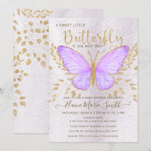Elegant Gold Foil Lila Butterfly Baby Shower Inbjudningar