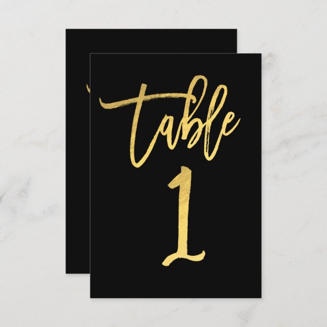 Elegant Gold Foil Modern Script Bordsnummer 1 (Fram/baksida)