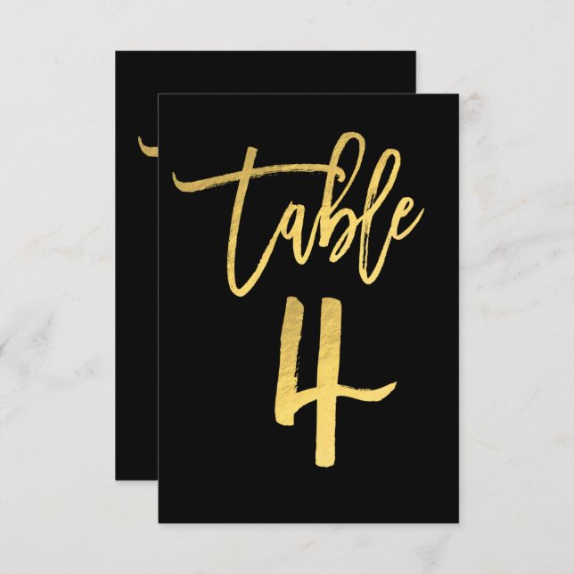 Elegant Gold Foil Modern Script Bordsnummer 4 (Fram/baksida)