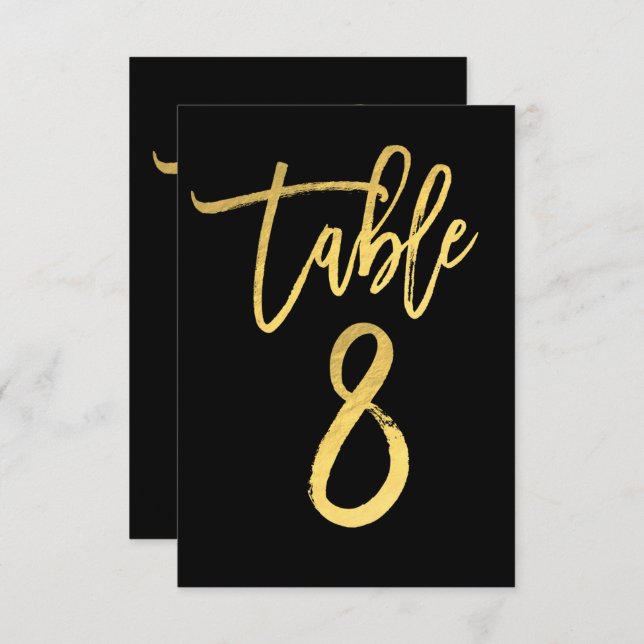 Elegant Gold Foil Modern Script Bordsnummer 8 (Fram/baksida)
