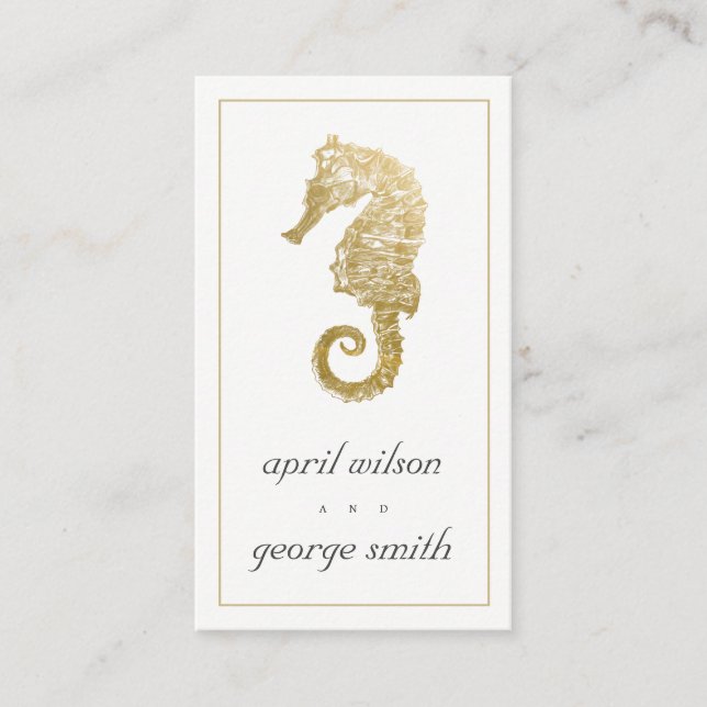 ELEGANT GOLD FOIL NAVY SEAHORSE BRÖLLOP WEBBPLATS VISITKORT (Framsida)
