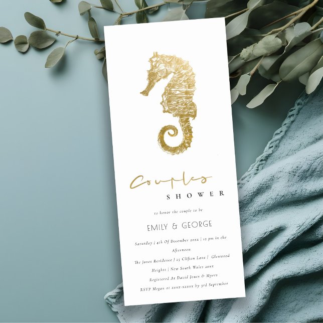 ELEGANT GOLD FOIL NAVY SEAHORSE PAR SHOWER INBJUDNINGAR (Skapare uppladdad)