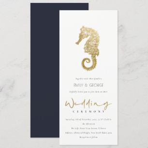 ELEGANT GOLD FOIL NAVY SEAHORSE WEDVITATION INVITA INBJUDNINGAR
