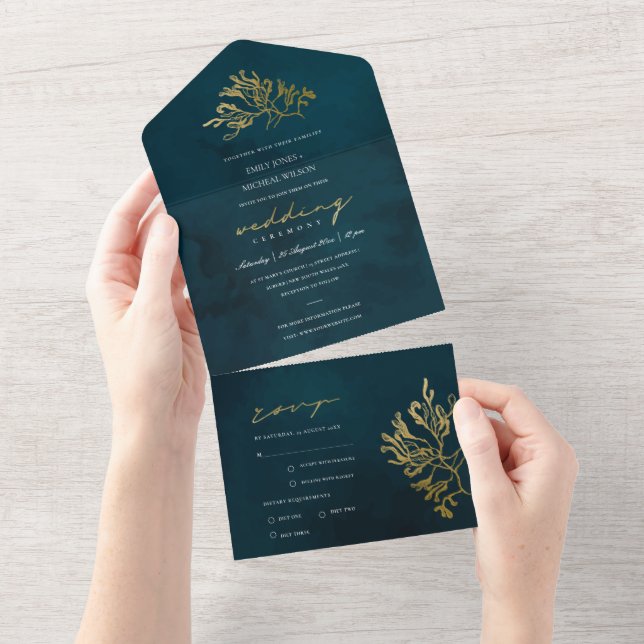 ELEGANT GOLD FOIL NAVY UNDERVATTEN SJÖGRÄS BRÖLLOP (Avrivbar del)