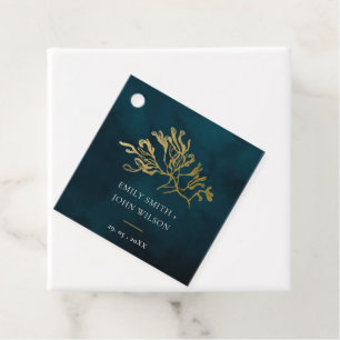ELEGANT GOLD FOIL NAVY UNDERVATTEN SJÖGRÄS BRÖLLOP GÅVOR ETIKETTER