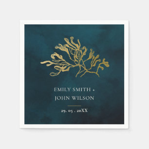 ELEGANT GOLD FOIL NAVY UNDERVATTEN SJÖGRÄS BRÖLLOP PAPPERSSERVETT