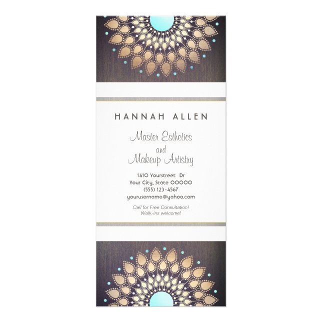 Elegant Gold Foil Ornate Löv Mandala Wood LOOK Reklamkort (Framsidan)