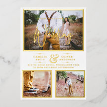 Elegant GOLD FOIL Photo Collage White Bröllop