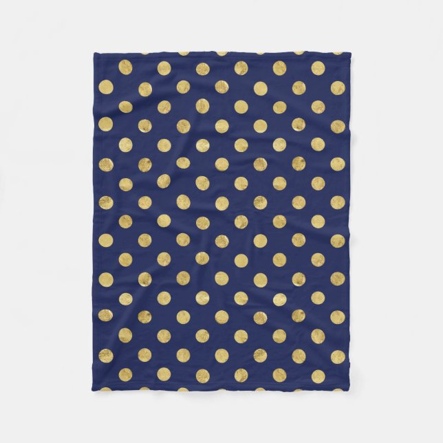Elegant Gold Foil Polka Dot Mönster - Guld & Blue Fleecefilt (Framsidan)