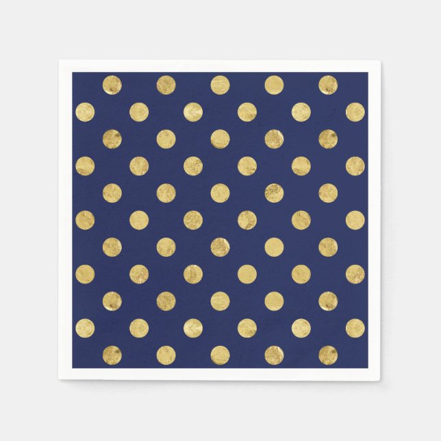 Elegant Gold Foil Polka Dot Mönster - Guld och Blu Pappersservett (Framsidan)