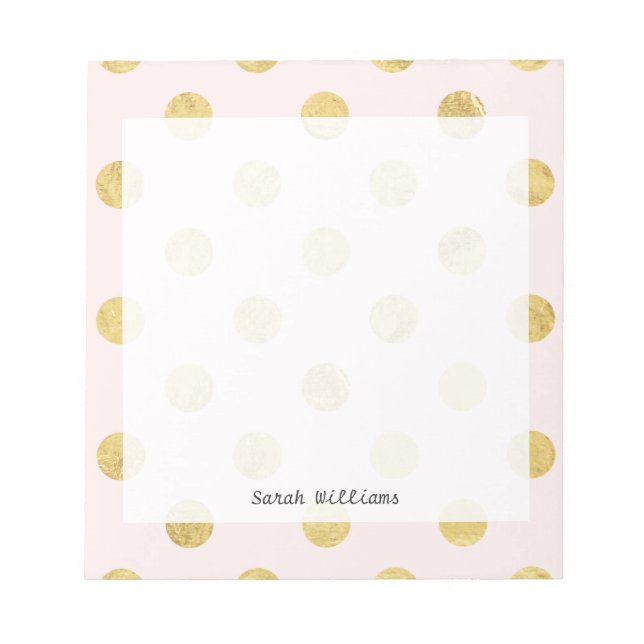 Elegant Gold Foil Polka Dot Mönster - Rosa & Guld Anteckningsblock (Framsida)