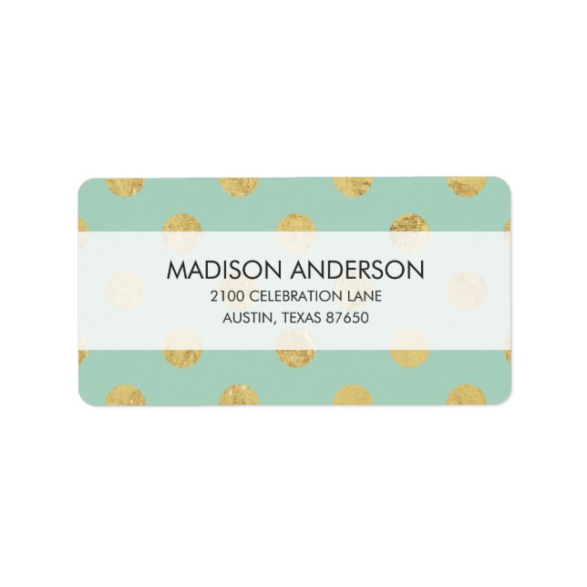 Elegant Gold Foil Polka Dot Mönster - Teal Guld Adressetikett (Framsidan)