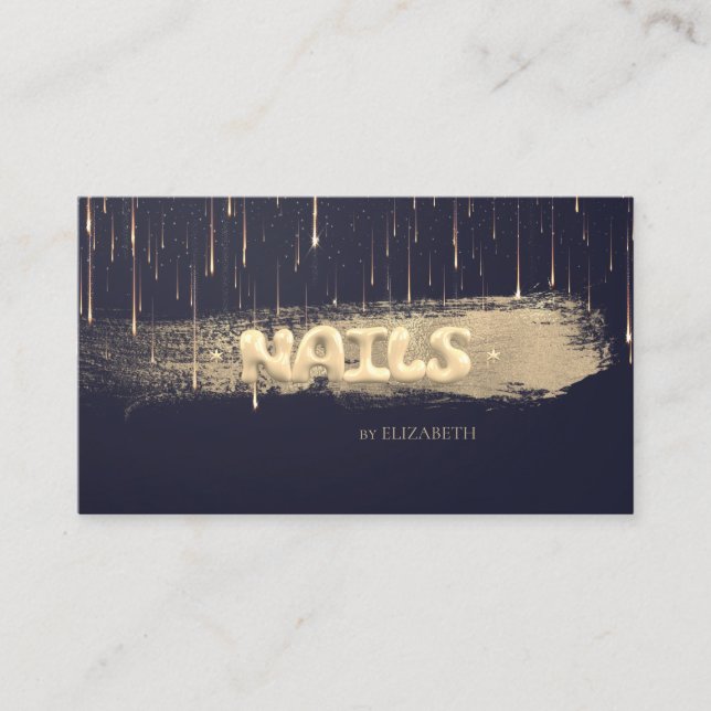 Elegant Gold Foil Push Stroke Dricks Nagel Blue Visitkort (Framsida)