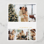 Elegant Gold Foil Script Collage Helgdag Postcard<br><div class="desc">Elegant Calligraphy Minimalist Gold Foil Script White 4 Photo Collage God jul Helgdag Card. Den här festiva, imimalistiska, vismatiska 4 (4) fotokortsmallen innehåller en söt fotokollage och säger "God jul"! Texten "God jul" hälsning är skriven i ett vackert handskrivet, snabbt och färdigt, svan i guld på vit färg-bakgrund. På motsatt...</div>