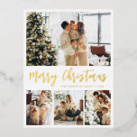 Elegant Gold Foil Script Collage Helgdag Postcard<br><div class="desc">Elegant Calligraphy Minimalist Gold Foil Script 4 Photo Collage God jul Helgdag Postcard. Den här festiva, imimalistiska, vimiska fyra (4) fotokortsmallen innehåller en söt fotokollage. Texten "God jul" hälsning är skriven i ett vackert handskriftsteckensnitt i guld på vit färg-bakgrund. På motsatt sida med hälsning-textmallen med lite hjärtdocka på vitt och...</div>