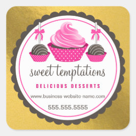 Elegant Gold Foil See Rosa Cupcoa Cake Pops Fyrkantigt Klistermärke
