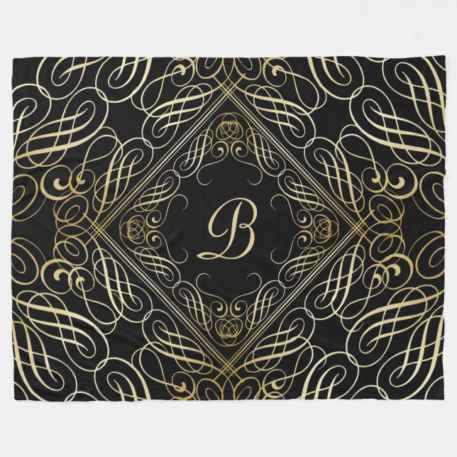 Elegant Gold Foil See Scrollwork Script på Black Fleecefilt (Framsidan (Horisontell))
