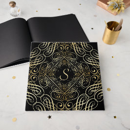 Elegant Gold Foil See Scrollwork Script på Black Gästböcker
