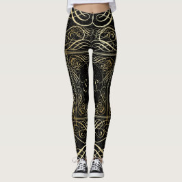 Elegant Gold Foil See Scrollwork Script på Black Leggings
