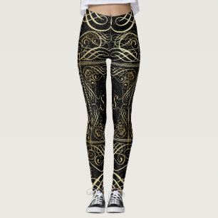 Elegant Gold Foil See Scrollwork Script på Black Leggings