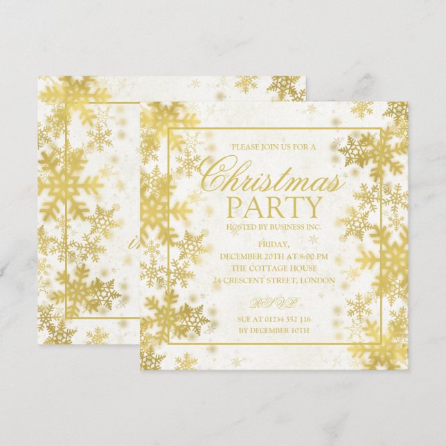 Elegant Gold Foil Snöflingor jul Party Inbjudningar (Fram/baksida)