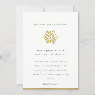 Elegant Gold Foil Snowflake Sympathy Memorial Tack Kort