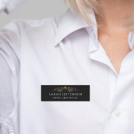 Elegant Gold Foil Swirls Classic Black Employee Namnbricka