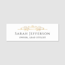 Elegant Gold Foil Swirls Classic White Employee Namnbricka