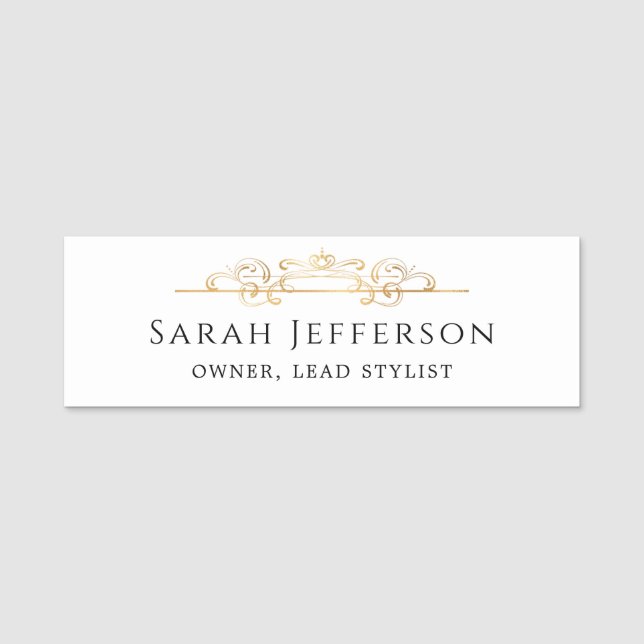 Elegant Gold Foil Swirls Classic White Employee  Namnbricka (Framsida)