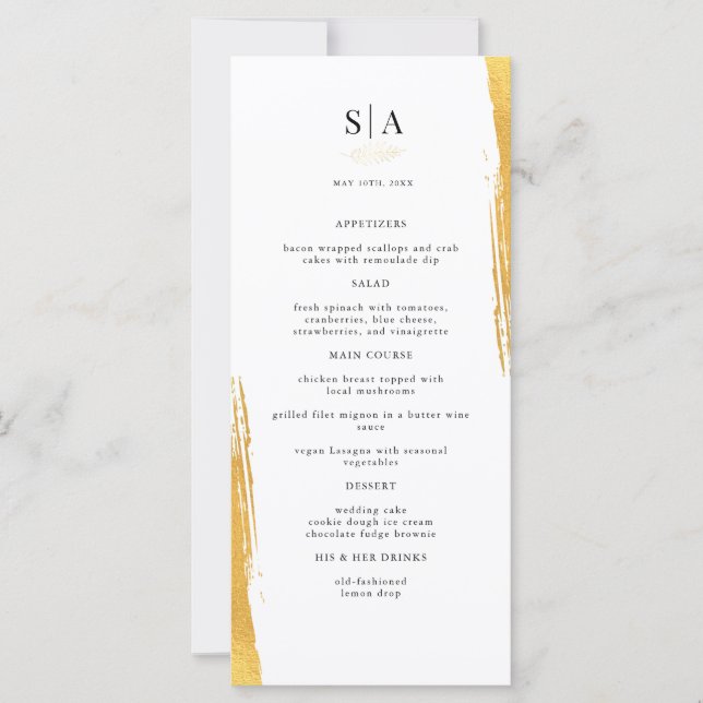 Elegant Gold Foil White Bröllop Dinner Menu (Framsida)