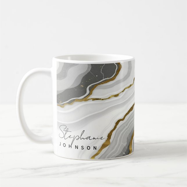 Elegant Gold Foil White Marble Monogram Kaffemugg (Vänster)