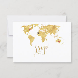 Elegant Gold Foil World Map Destination Wedding OSA Kort
