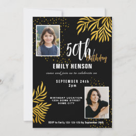  Elegant Gold Foliage 2 Photo 50th Birthday Party  Inbjudningar