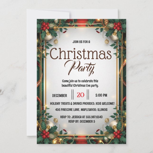 Elegant Gold Frame Christmas Party Invitation Inbjudningar (Framsida)