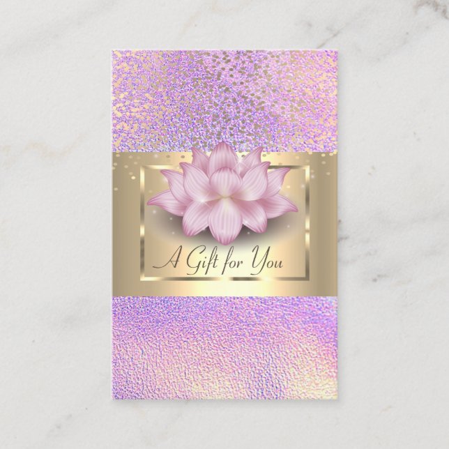 Elegant Gold Frame, Confetti Holographic Lotus Rabattkort (Framsida)