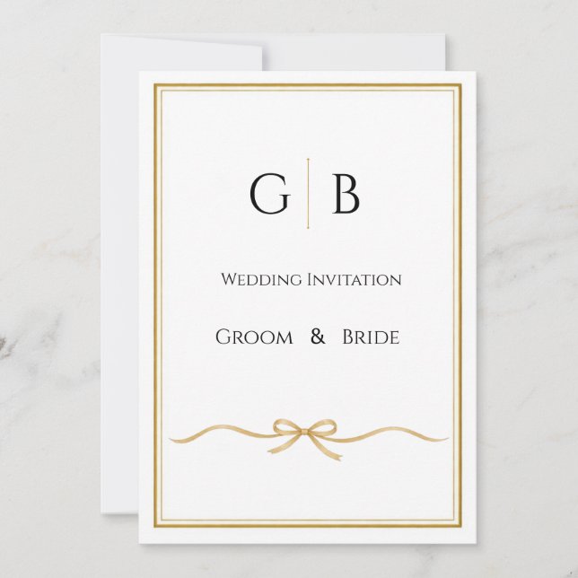 Elegant Gold Frame Monogram Wedding Invitation Inbjudningar (Framsida)
