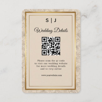 Elegant Gold Frame QR Code Wedding Details Tilläggskort